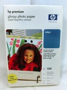 Błyszczący papier fotograficzny HP Premium 4X6 Wstrzyknięcie 100 arkuszy 10 mil Papel NOWY zapieczętowany - Zdjęcie 1 z 5