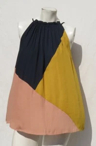 NEW $49 Ann Taylor LOFT US sz MP PM Navy Mustard Blush High Neck Swing Tank Top - Picture 1 of 6