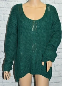 NWT CANYON RIVER BLUES L SLOUCHY OVERSIZED CABLE KNIT DARK GREEN CHUNKY SWEATER - Picture 1 of 11