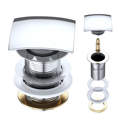 Design Automatik Ablaufgarnitur Push-Open Pop-Up-Ventil Abfluss aus Chrom  - Bild 1 von 3