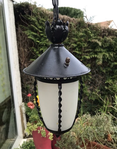french pendant lantern Wrought Iron Hanging Light Spanish Revival black Small Cover