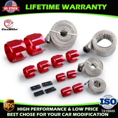 Flex Braid Steel Braided Radiator Heater Hose Line Wire Cover Sleeve Red Kit NEW - Image 1 of 4