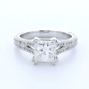 3.0 CTW NATURAL DIAMOND F/VS1 PRINCESS CUT 18K WHITE GOLD SPLIT-BAND ACCENT RING - Picture 1 of 17