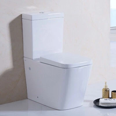 SORRENTO BATHROOMS Comfort Height Close Coupled Toilet Back to Wall Soft Close Seat Square Rimless
