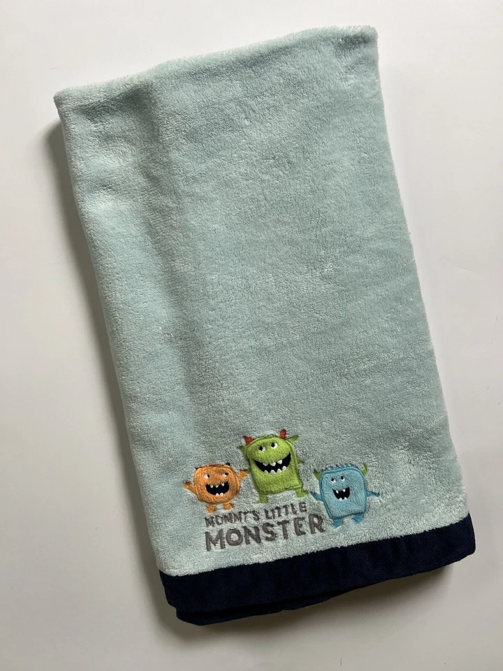 Carter's Mommy's Little Monsters Baby Security Blanket Blue Orange Green 30”x38” - Image 1 of 4