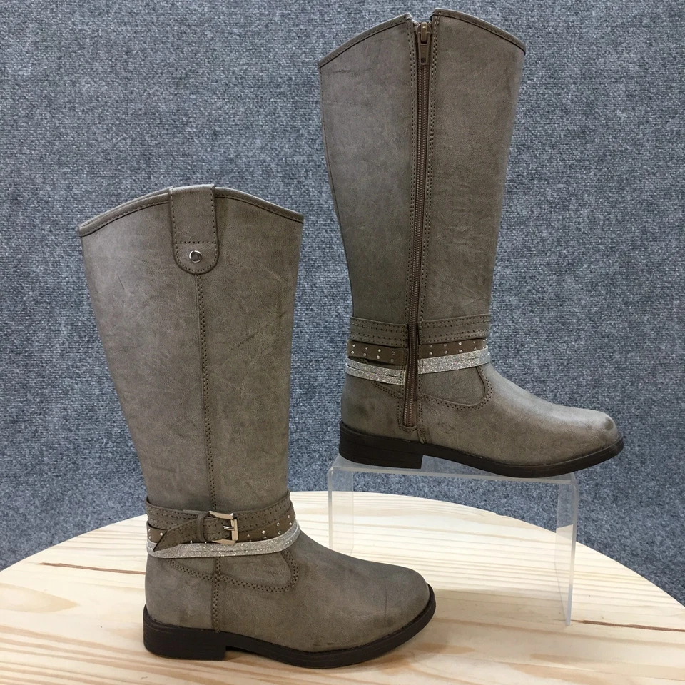So Boots Youth 13 M Raylene Stone Alto Montar Gris Imitación Cuero Hebilla Cubana Cremallera Foto 1 de 4