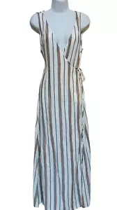 Maxi vestido envolvente sin mangas con cuello en V a rayas mezcla de algodón ONIA para mujer talla M - Imagen 1 de 11