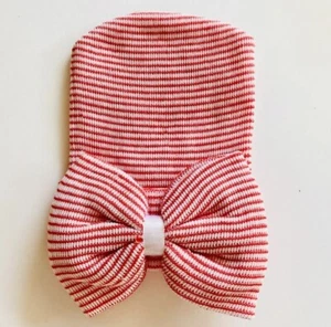 Newborn Baby Girls Soft Red Hat With Bow Cap Hospital Beanie Headband - Picture 1 of 1