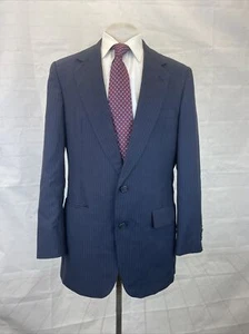 Hart Schaffner Marx Men's Navy Blue Gray Striped Suit 40R 36X30 $1,195 - Picture 1 of 14