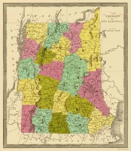 Mappa storica dello stato - Vermont New Hampshire - Greenleaf 1840 - 23 x 26,59 - Foto 1 di 20