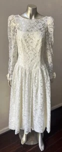 Sweetheart Lace Vintage Retro Maxi Prom Homecoming Train Bow V Back White Dress - Picture 1 of 6