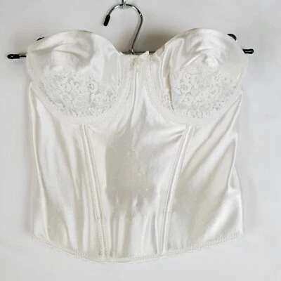 Bustier satinado vintage Maidenform 34B Rendezvous blanco encaje ribete respaldo blanco Foto 1 de 4