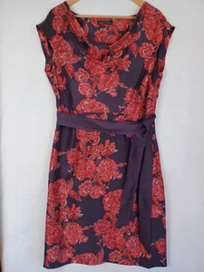 Alex & Co 100% Silk Belted Dress Size 16 Purple Red Floral Cowl Neck Cap Sleeve - Picture 1 of 7