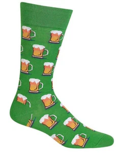 Hot Sox Herren grün Baumwolle Stretch Bierkrug Crew Anzugsocken Schuhgröße 6-12,5 neu mit Etikett - Bild 1 von 3