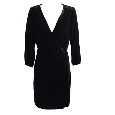 J Crew Women's Black Velvet Wrap Dress Est. Size S Winter Party Witchy Timeless - Image 1 of 4