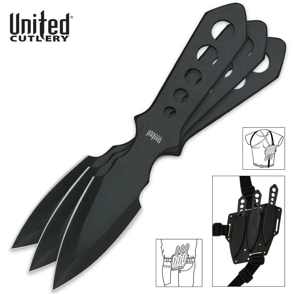 United Cutlery Throwing Knives Spike Dart Kunai Ninja Hunting Knife Set and Case