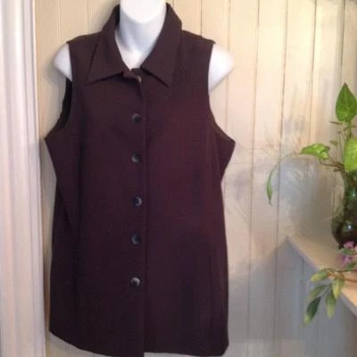 Jones Wear espresso button down sleeveless top Size 14 New - Image 1 of 4