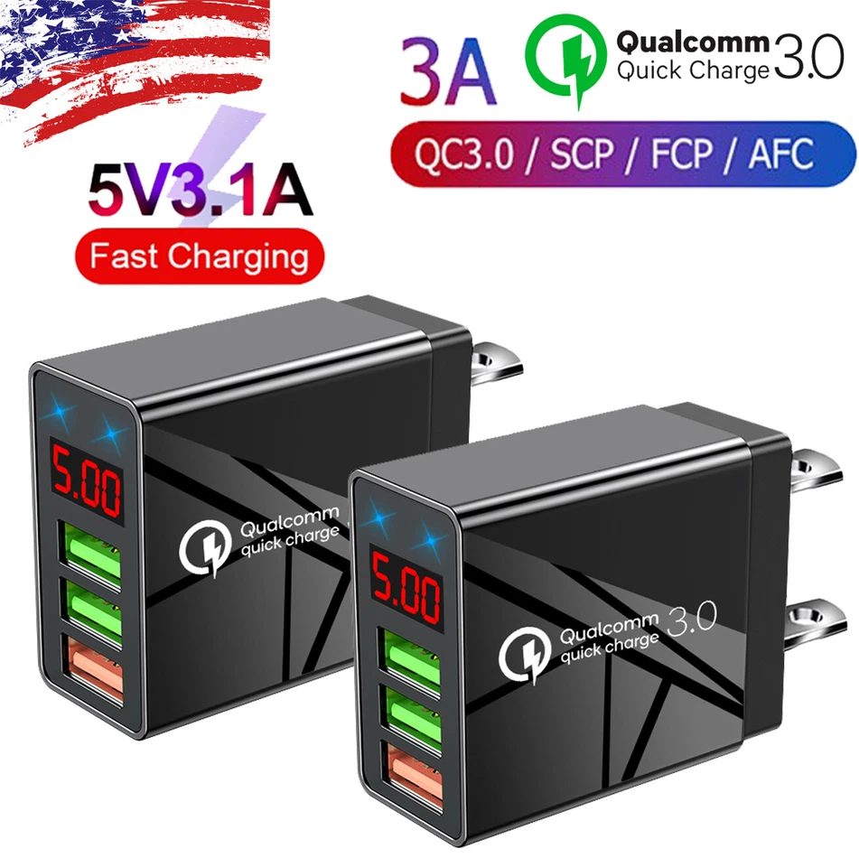 2PACK 3 Port Fast Quick QC 3.0 USB Hub Wall Charger Power Charge Adapter US Plug