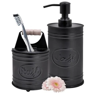 Autumn Alley Black Farmhouse Soap Dispenser Bathroom Accessories Set, 2-Pieces - Picture 1 of 11