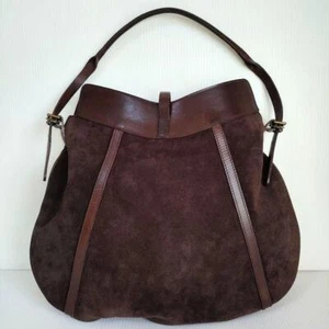 RALPH LAUREN Hand Bag Shoulder Bag Suede Leather Dark Brown Vintage - Picture 1 of 20