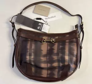 Burberry Exploded Check Pattern Leather Trim Canvas Lining hobo - Picture 1 of 14