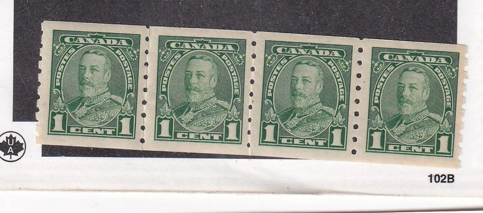 CANADA # 228 VF-MLH KGV STRIP OF 4 1cts COILS CAT VALUE $80 - Image 1 of 1