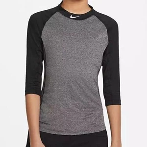 NIKE Boys' Baseball Pro Cool Raglan Tee Gray Black XL Dri Fit Slim Fit Youth - Picture 1 of 12