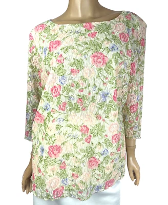 Leslie Fay Size 14 WP Pullover Top Pink,Purple Floral Pattern 3/4 Sleeve Nylon - Image 1 of 4