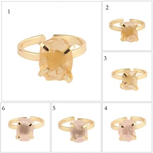 Natural Rough Citrine Rose Quartz Stone Gold Plated Adjustable Rings For Girls  - Picture 1 of 25