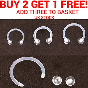 Horseshoe Clear Retainer Piercing Nose Stud Straight Ear Helix Daith Bars 3 Pack - Picture 1 of 5