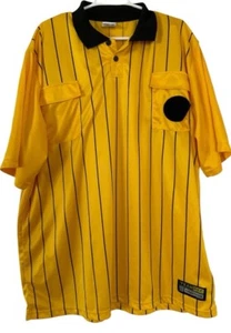 TeamRef Mens Sz XXL Officials Yellow Shirt Black Stripes Soccer Futbol Jersey - Picture 1 of 9