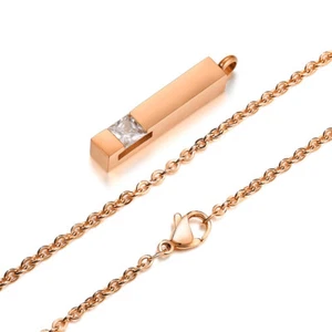 Crystals Stick Cremation Urn Pendant Necklace Ashes Pet Jewelry Stainless Steel - Picture 1 of 15