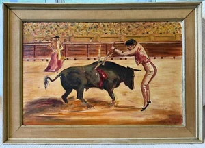 Signed Vintage Original Oil On Board Painting Bullfighting Matador Jean Bargero - Picture 1 of 10