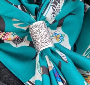 FA-403-A Western Scarf Slide Floral Design Antique Silver - Picture 1 of 5