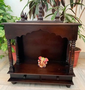 Handcrafted Wooden Wall Temple for Home Meditation and Prayer Beautiful Mandir - Picture 1 of 11