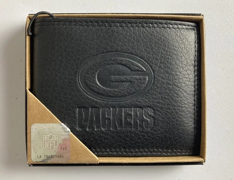 Green Bay Packers Genuine Black Leather Bi-fold Wallet - New in Box - NFL Cover