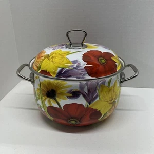 RETIRED Pioneer Woman 4 Quart FLORAL GARDEN Enameled Stock Pot 9" x 5" w/Lid - Picture 1 of 13