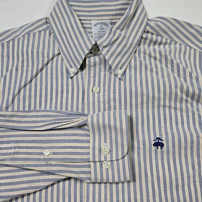 Brooks Brothers Button Down  Shirt Med  Blue White Yellow Striped Non- Iron - Image 1 of 4