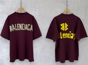 Balenciaga Tape Type Logo Cotton Crewneck Short Sleeve Burgundy T-shirt Size M - Picture 1 of 23
