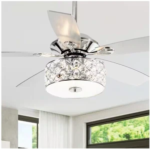 Matrix Decor 52" Indoor Chrome Crystal Chandelier Ceiling Fan / Light & Remote - Picture 1 of 10