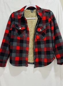 Eddie Bauer Boy's Snap Button Sherpa Lined Flannel Jacket Size 10/12 - Picture 1 of 8