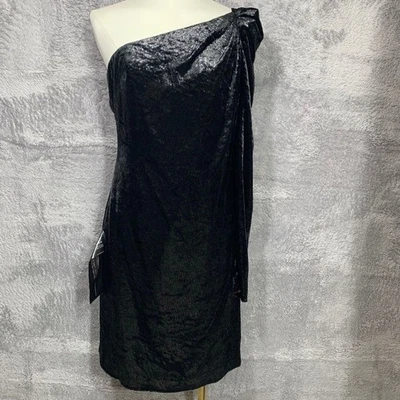 Vestido de Coquetel BCBGMAXAZRIA Feminino Preto Um Ombro Veludo Tamanho 4 Novo com etiquetas - Imagem 1 de 4