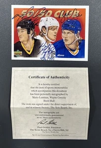 1991-92 UD 50/50 CLUB WAYNE GRETZKY, MARIO LEMIEUX, BRETT HULL AUTOS /999 W/ COA - Picture 1 of 2