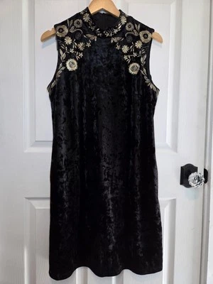 Mini Vestido Vintage Años 90 Terciopelo Dorado Floral Bordado Capricho Grunge Hada L Foto 1 de 4