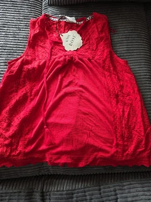 Knox Rose Womens Rebel Red Sleeveless Eyelet Tunic Tank Top Sm Tassel Cotton  - Image 1 of 4