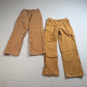 Carhartt Pants Boys 12 Khaki Fleece Line Adjust Waist Canvas Cargo Carpenter Lot - Picture 1 of 7