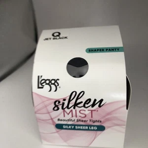 1 Pair L’eggs Silken Mist Silky Sheer Leg Tights Shaper Panty, Size Q Jet Black - Picture 1 of 6