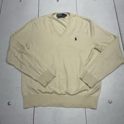 Suéter Polo Ralph Lauren Algodón Seda Cachemira Beige Cuello en V Para Hombre Talla Mediana Foto 1 de 4