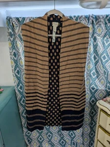 Chicos Size 0 Ladies Navy Blue Tan Stripes Polka Dot Sleeveless Sweater Vest - Picture 1 of 5