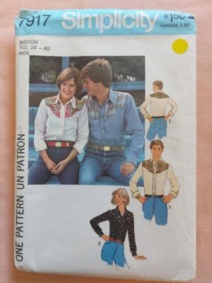 Simplicity 7917 Vintage (1977) Unisex Western Shirt Pattern Size 38-40 - Image 1 of 2